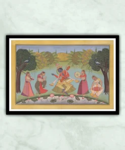 Krishna Dancing With The Gopis Miniature Painting