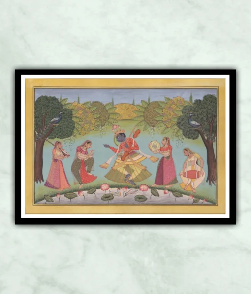 Krishna Dancing With The Gopis Miniature Painting