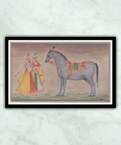 Mughal Lady With Horse Miniature Painting