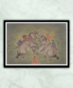 Deccan Mughal Elephant Fight Miniature Painting