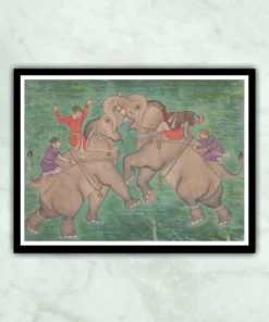 Deccan Mughal Elephants Fight Miniature Painting