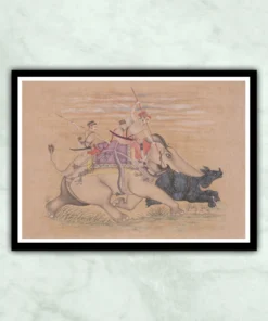 Rao Ram Singh of Kota Hunting Rhinoceros Miniature Painting