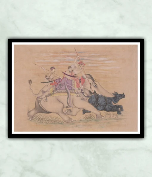 Rao Ram Singh of Kota Hunting Rhinoceros Miniature Painting