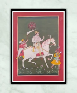 Emperor Raja Bhoj Horse Riding Miniature Painting