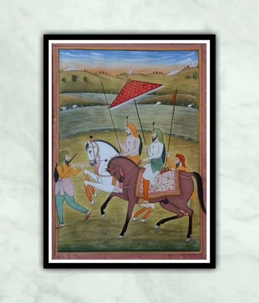 Hari Singh & Ranjeet Singh On Horse Miniature Painting