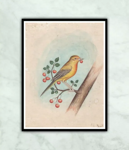 Mughal Bird on The Tree Miniature Painting for Living Room