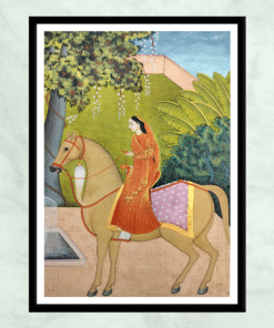 Lady with Horse Jammu School Miniature Painting - Hand Painted Miniature Art
