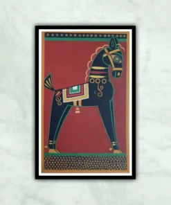 Black Horse Jamini Roy Recreated Painting