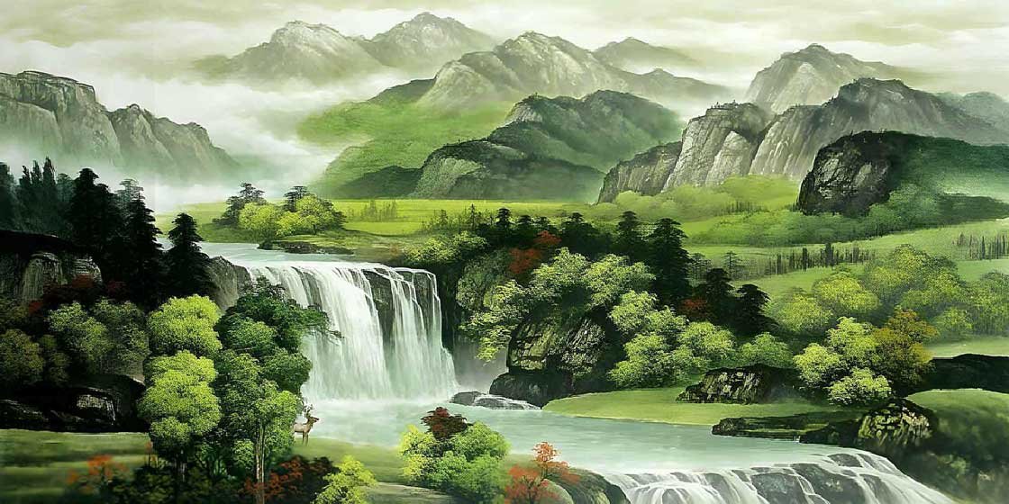Flowing Waterfall Painting