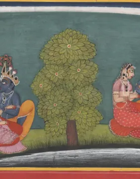 Radha Krishna Love Theme Basohli Style Painting miniature painting