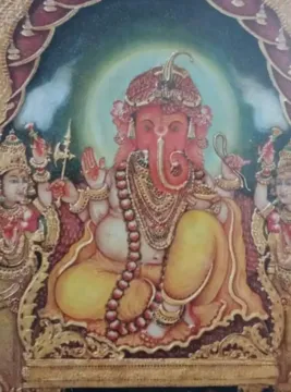 Lord Ganesha Emboss Painting in Tanjore Style miniature painting