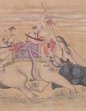 Rao Ram Singh of Kota Hunting Rhinoceros Miniature Painting miniature painting