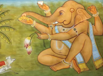 Lord Ganesh Painting in Kangra Shaili miniature painting