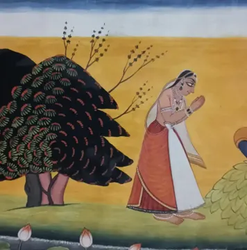 Radha Krishna Painting in Basohli Shaili miniature painting