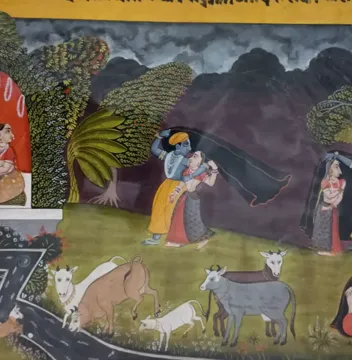 Dancing Radha Krishna Painting in Rajasthani Shaili miniature painting