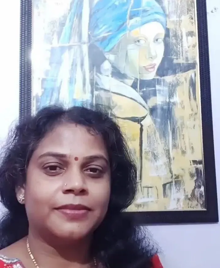 Kalpna Choudhary with the acrylic painting from Artshaili
